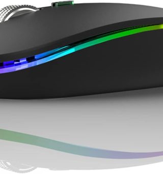 Uiosmuph LED Wireless Mouse, G12 Slim Rechargeable Silent Mouse, 2.4G Portable USB Optical Computer Mice with USB Receiver and Type C Adapter (Matte Black)