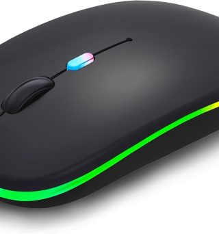 Wireless Bluetooth Mouse Rechargeable Laptop Mice with LED Lights Silent Slim Use(BT5.2 and 2.4G Portable USB) Dual Mode Computer Mouse for Laptop/iPad/Tablet/Apple/Computer/Mac (Black)